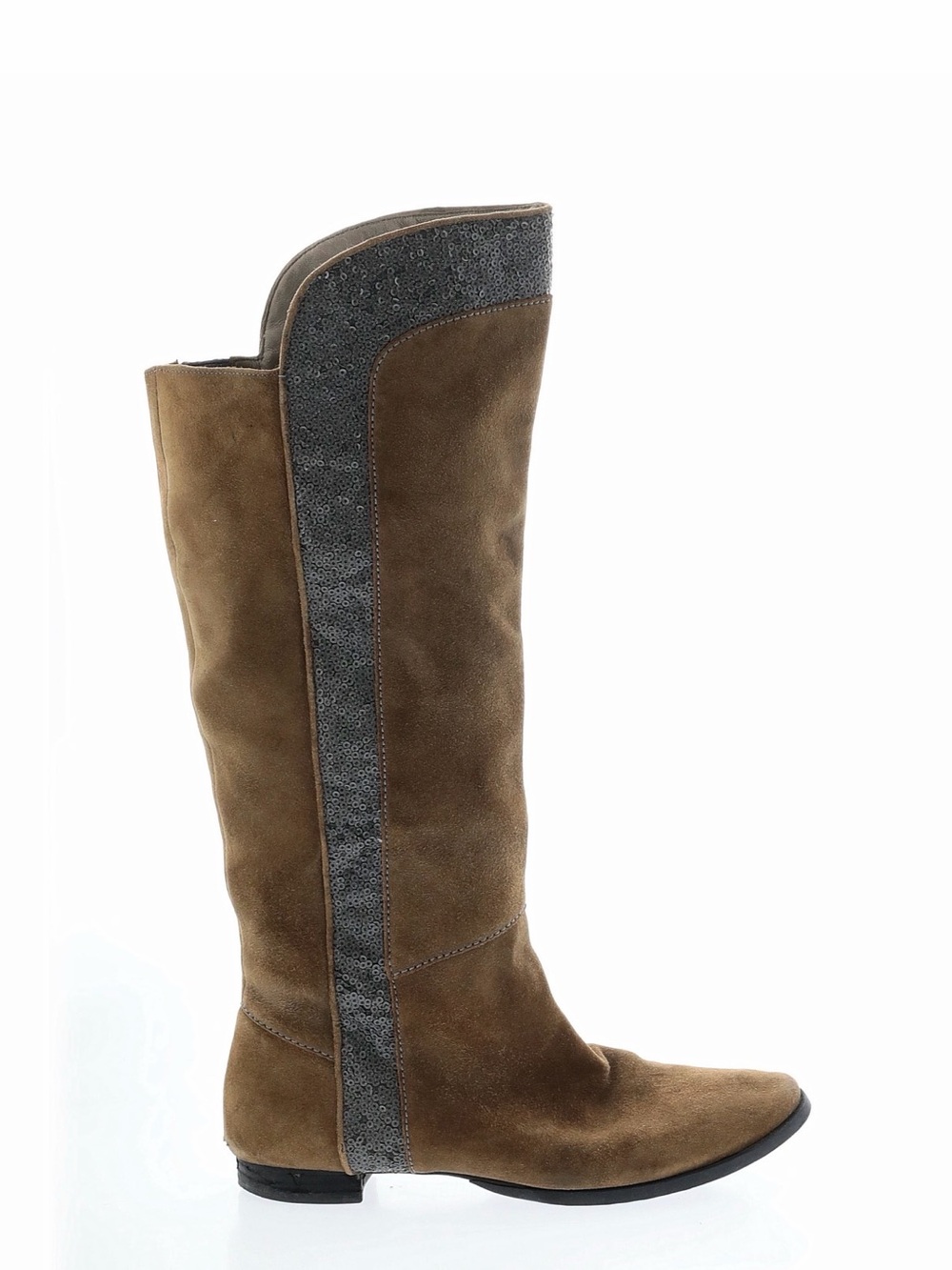Marciano Olive Brown Suede Over-the-Knee Boot with Metallic Gunmetal Trim
